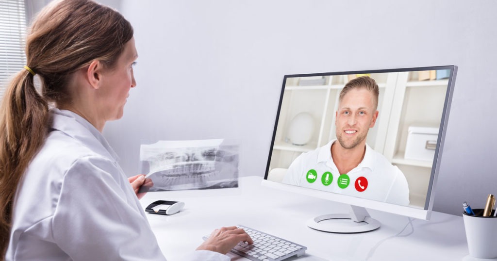 patient having a teledentistry consultation